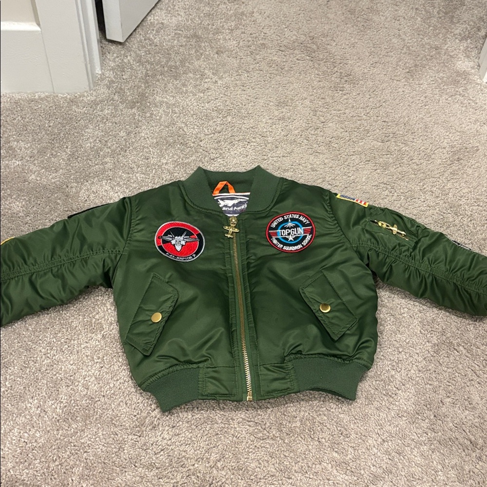 Green Bomber Jacket with Patches